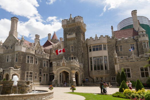 Visitors outside Casa Loma - a historic house and museum in midtown Toronto