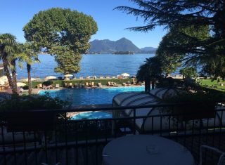 View over pool and Lake Maggiore, Grand Hotel Dino, Baveno, Lake Maggiore